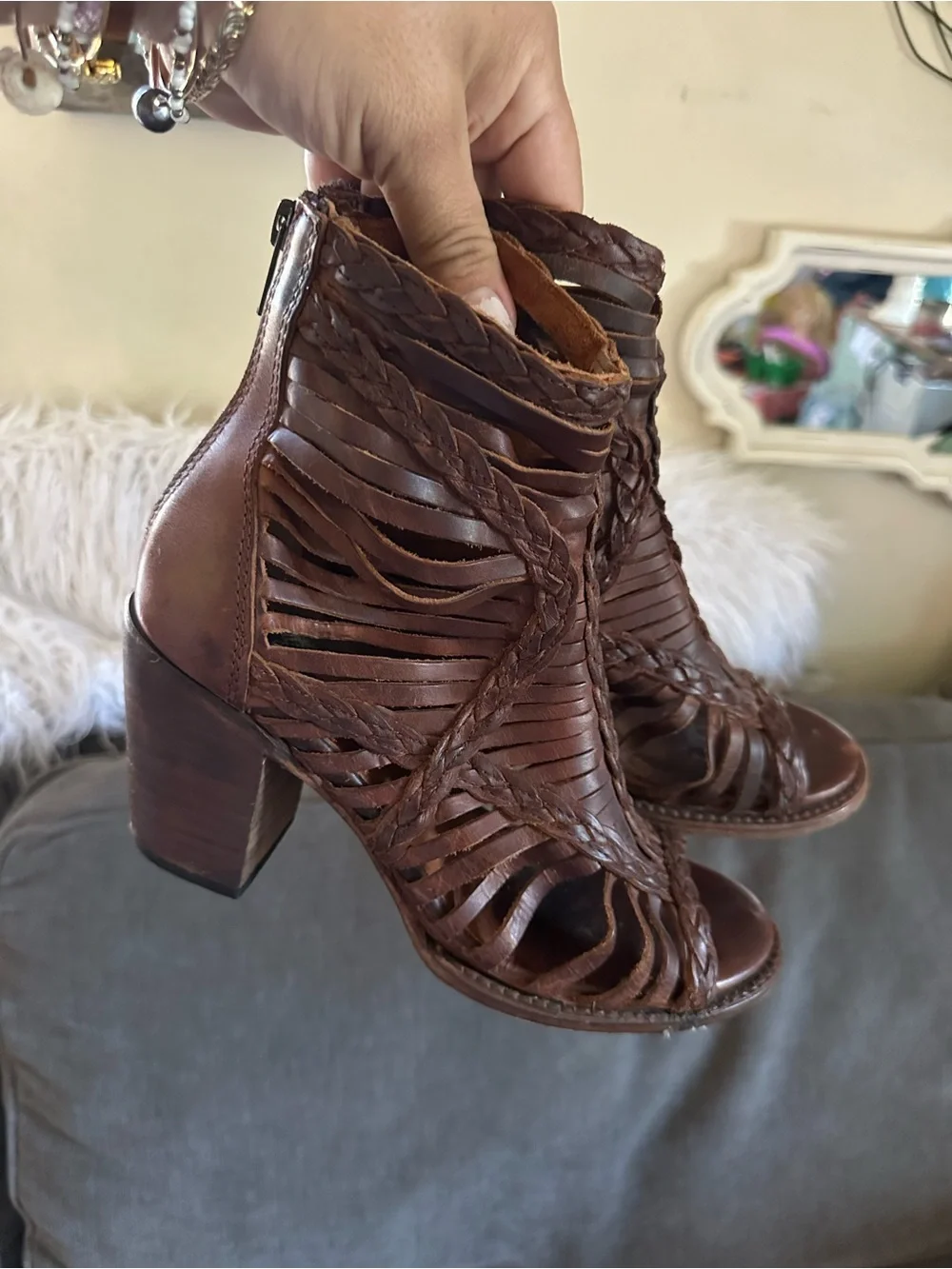 Freebird by Steven Brown Woven Leather Peep-Toe Ankle Booties - Picture 3 of 14